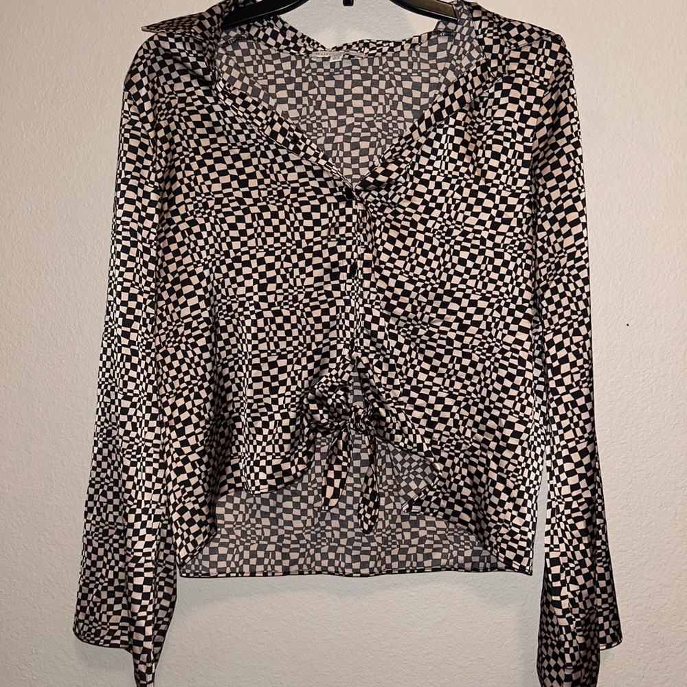Maison D’Amelie Paris Checkered Long Sleeve Blouse